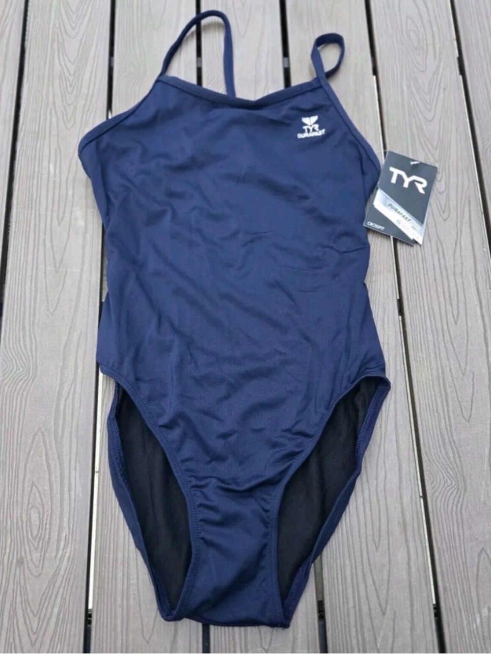 Womens TYR Durafast Elite CrossFit  One-Piece Swimsuit Size 34 Navy New